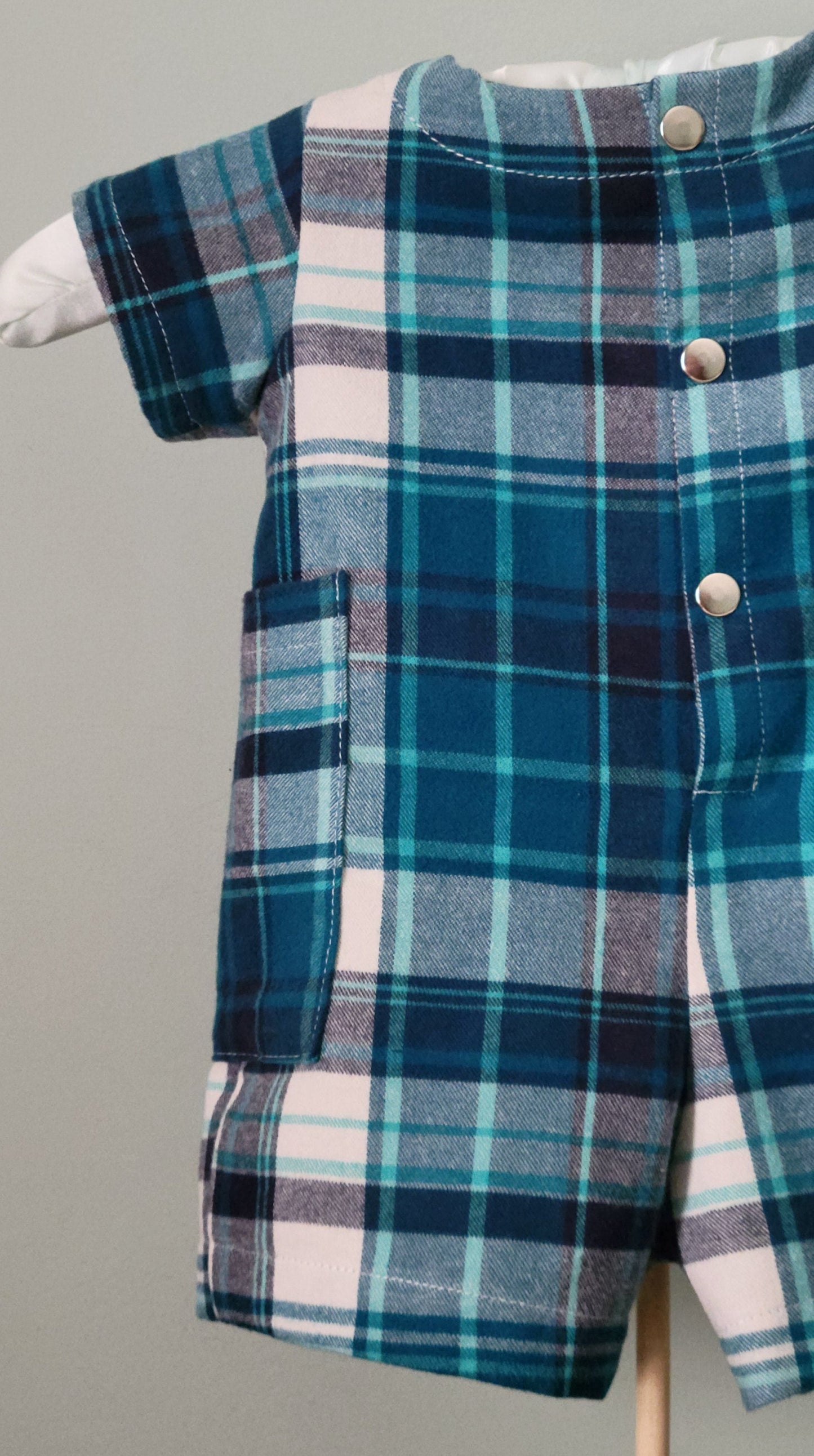 Blue & White Plaid Boy Romper