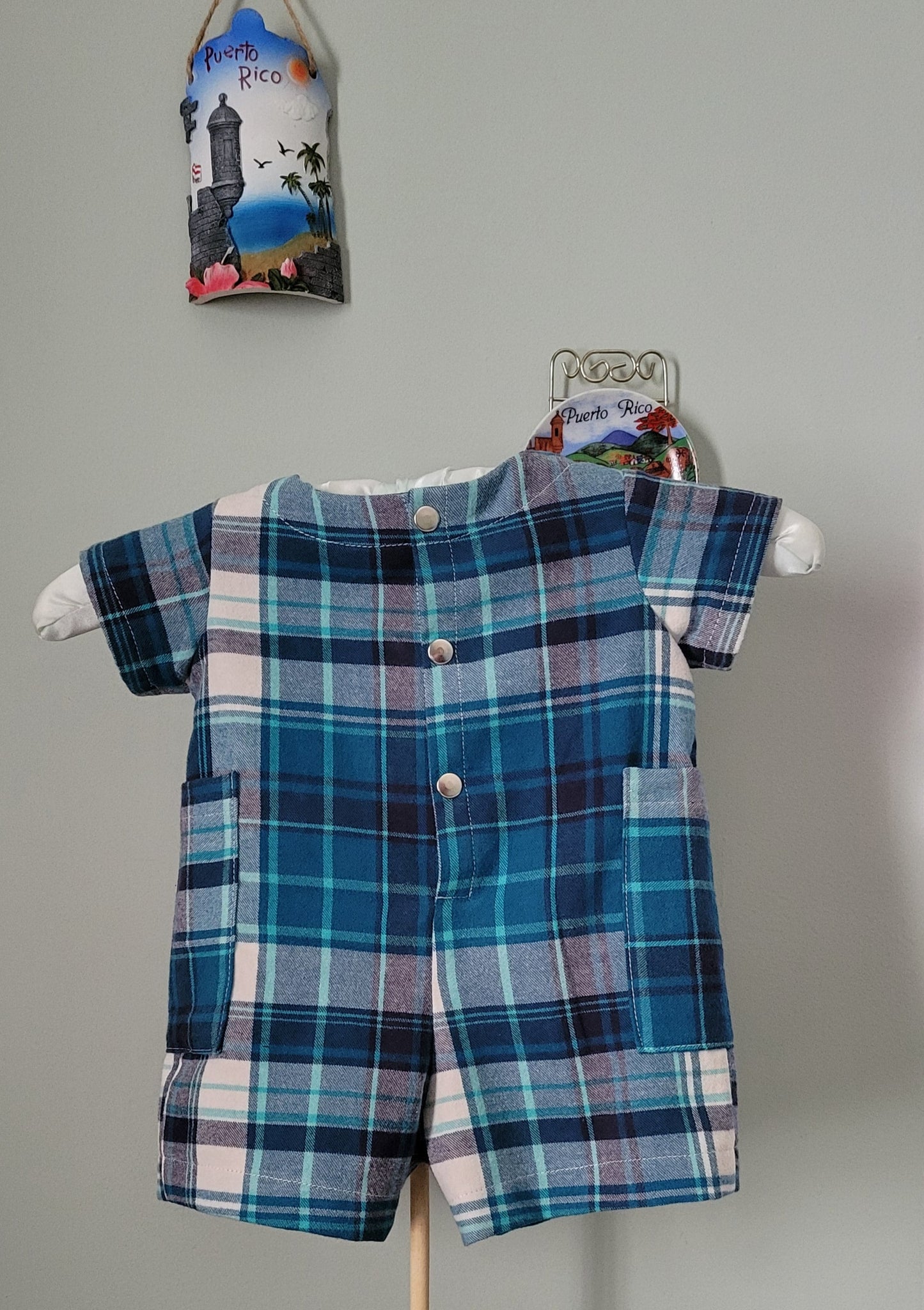 Blue & White Plaid Boy Romper
