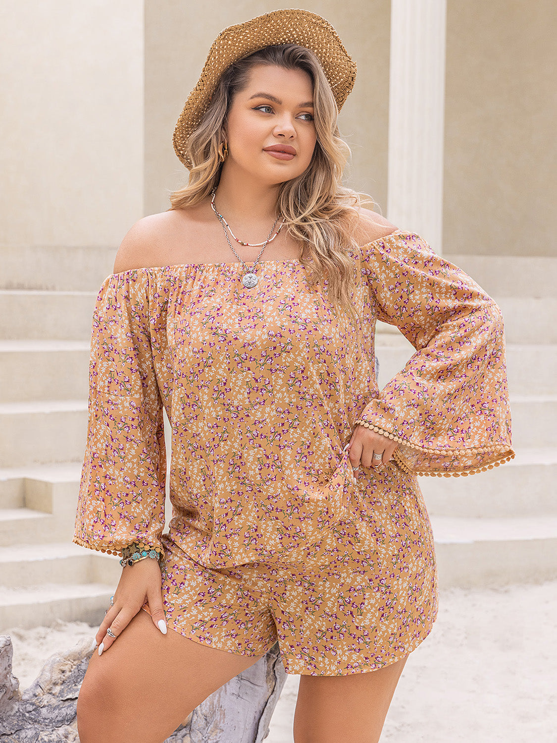 Lisandra Plus Size Blouse and Shorts Set