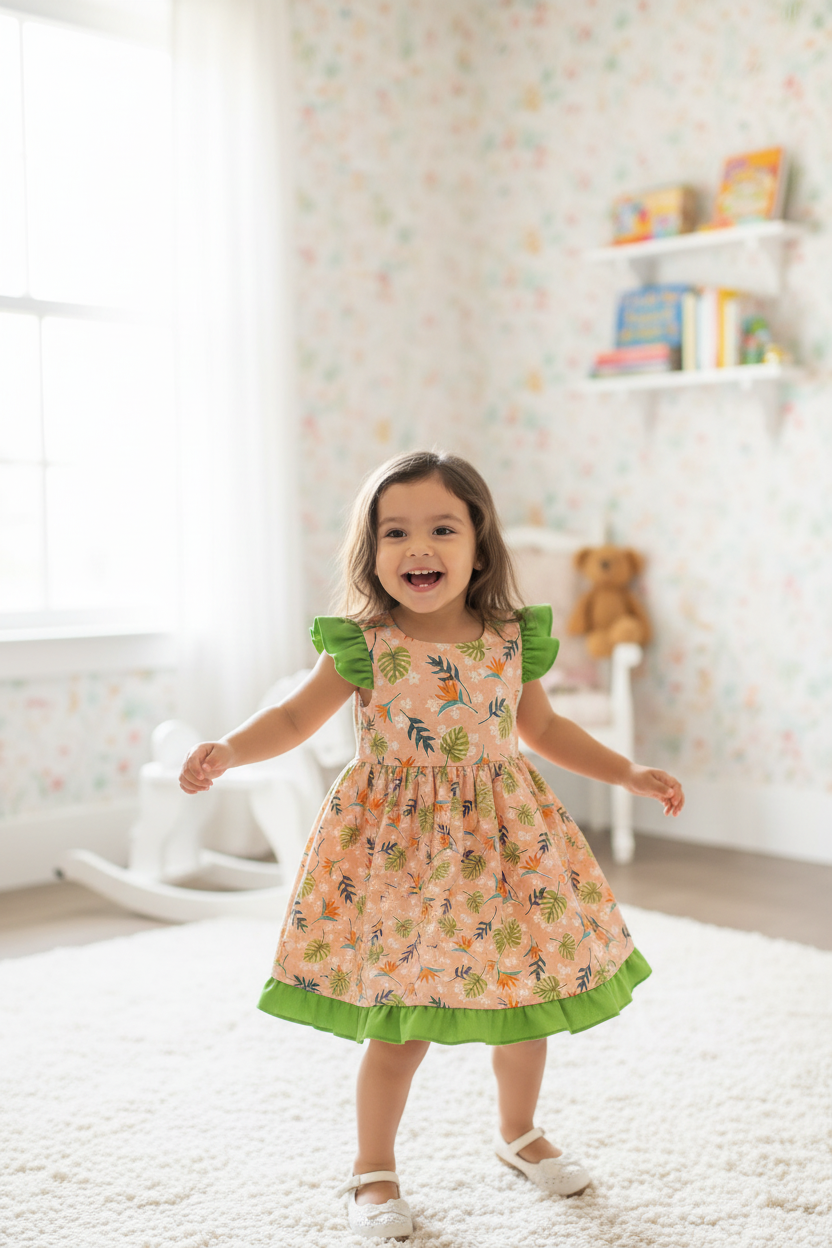 2 Years Indoor - Betty Peach & Green Butterfly Sleeves