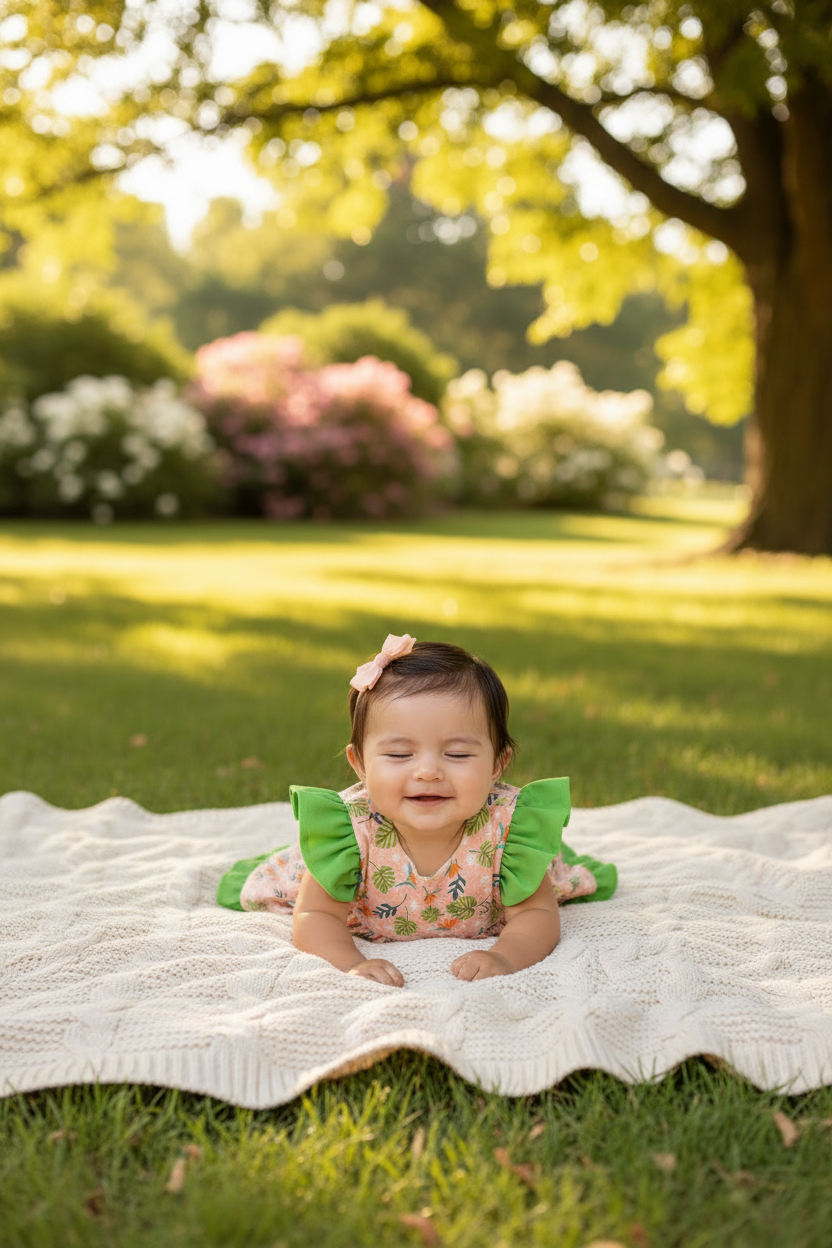 3 Months - Betty Peach & Green Butterfly Sleeves