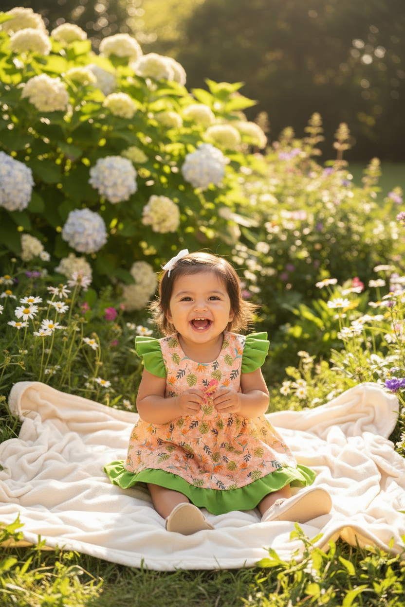 6 Months - Betty Peach & Green Butterfly Sleeves