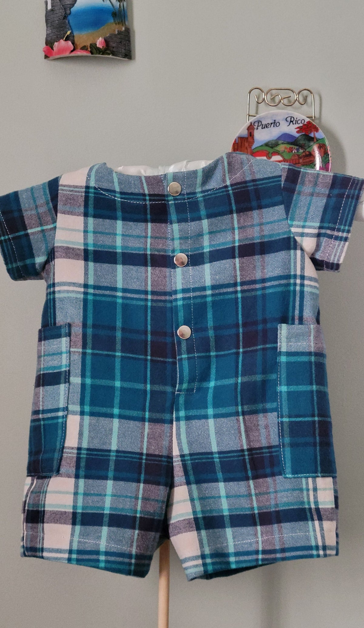 Blue & White Plaid Boy Romper