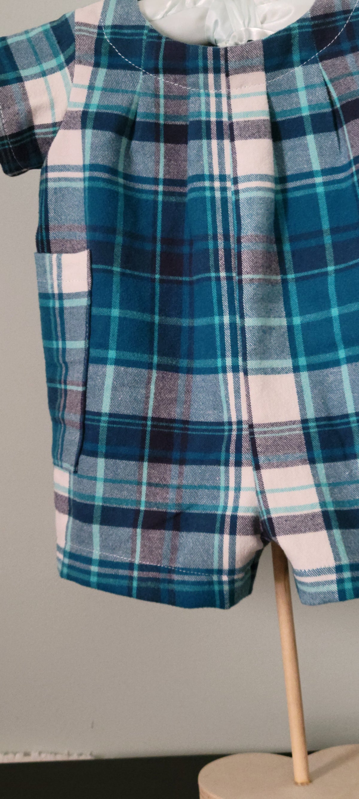 Blue & White Plaid Boy Romper