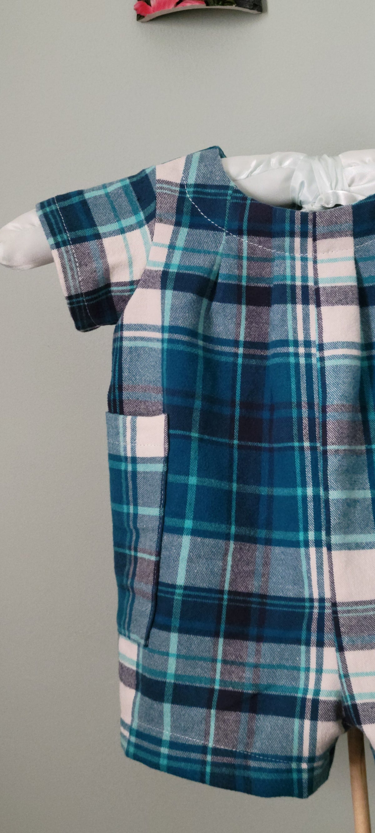 Blue & White Plaid Boy Romper