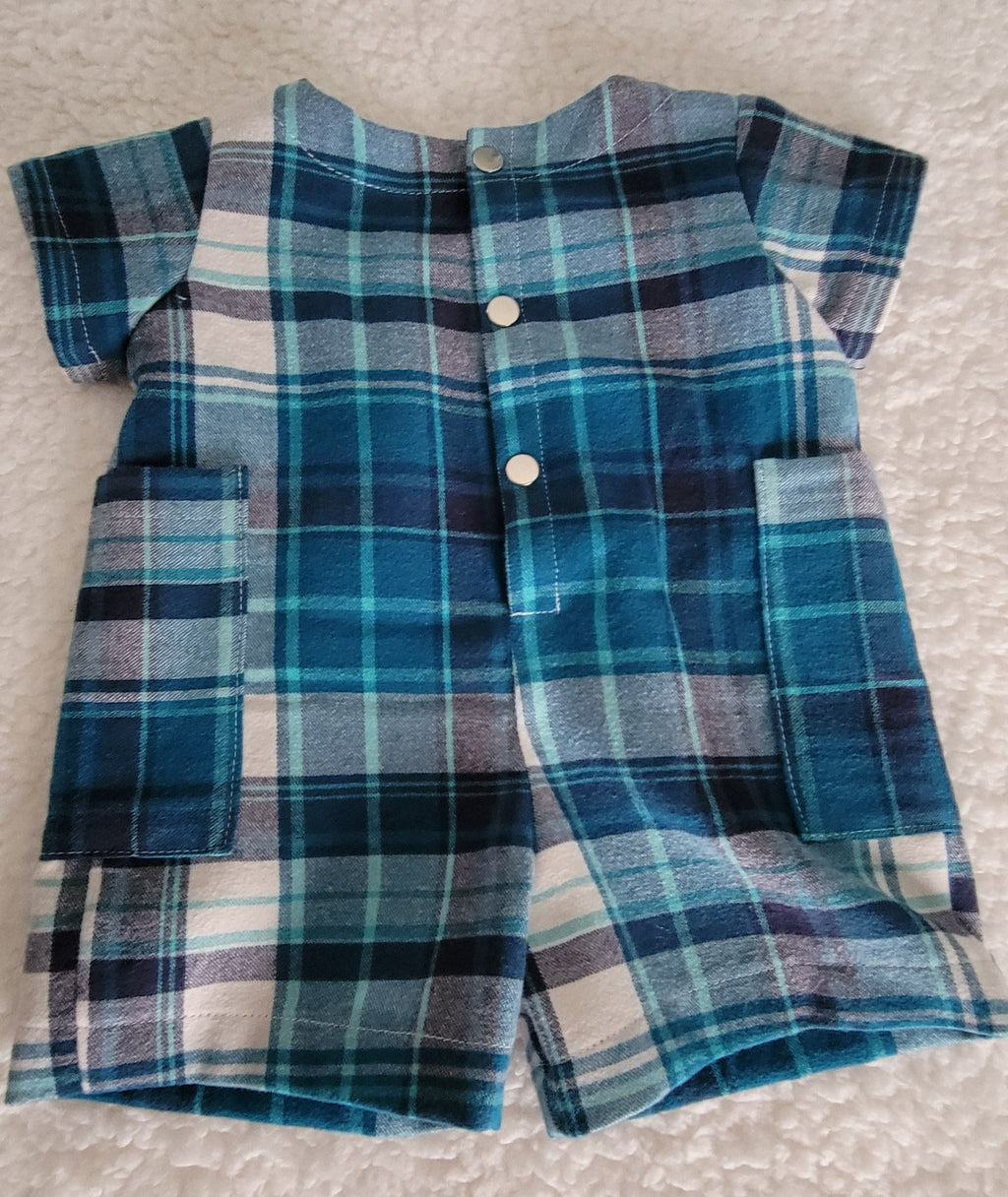 Blue & White Plaid Boy Romper