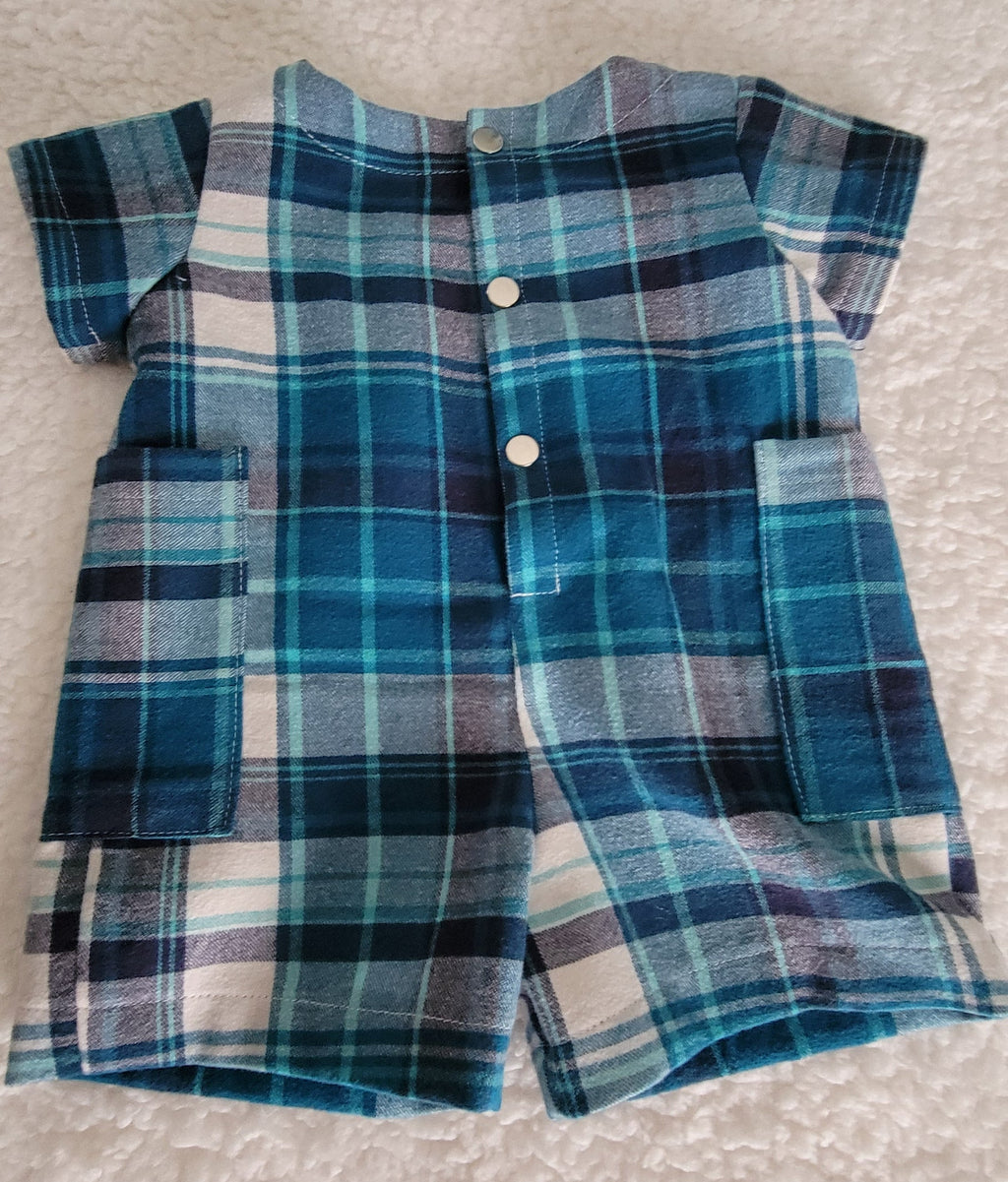 Blue & White Plaid Boy Romper