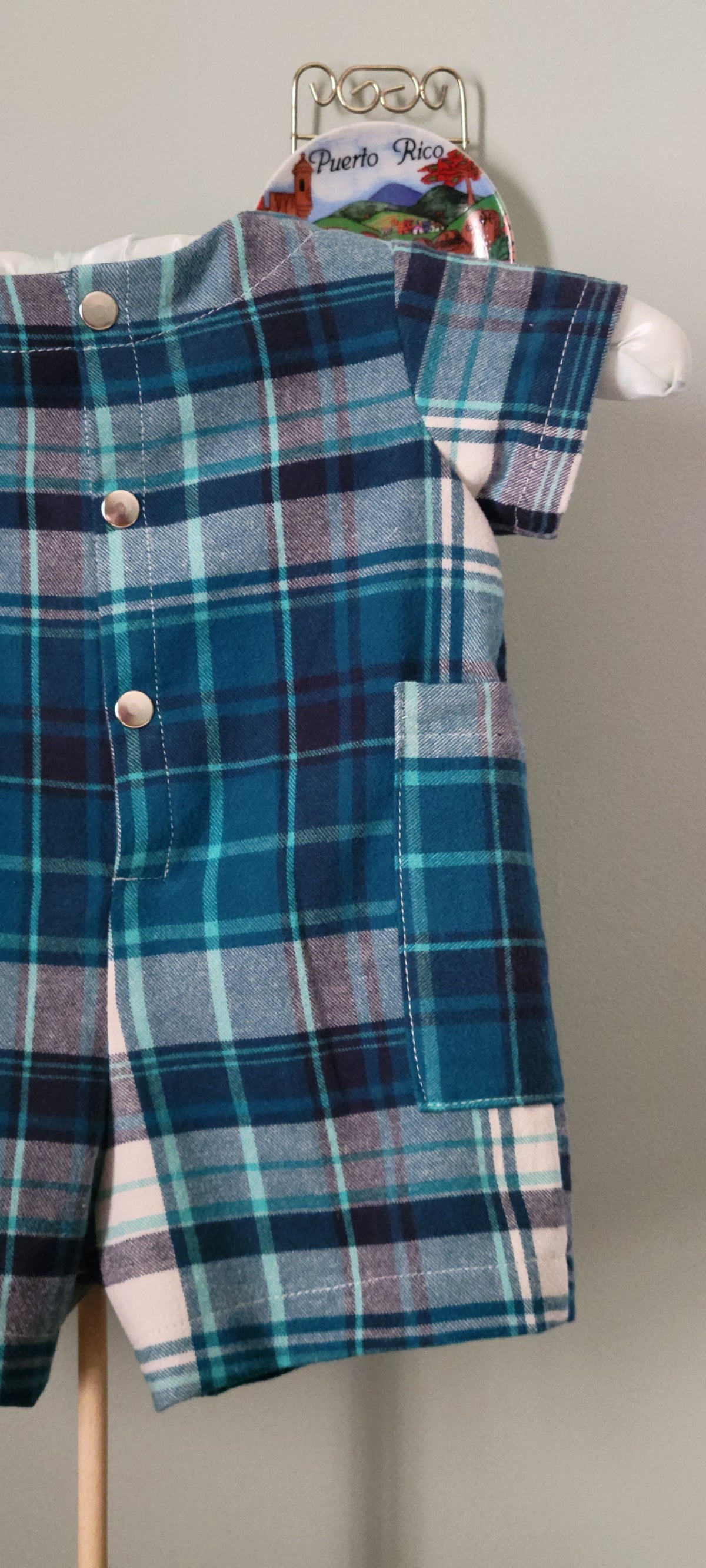 Blue & White Plaid Boy Romper