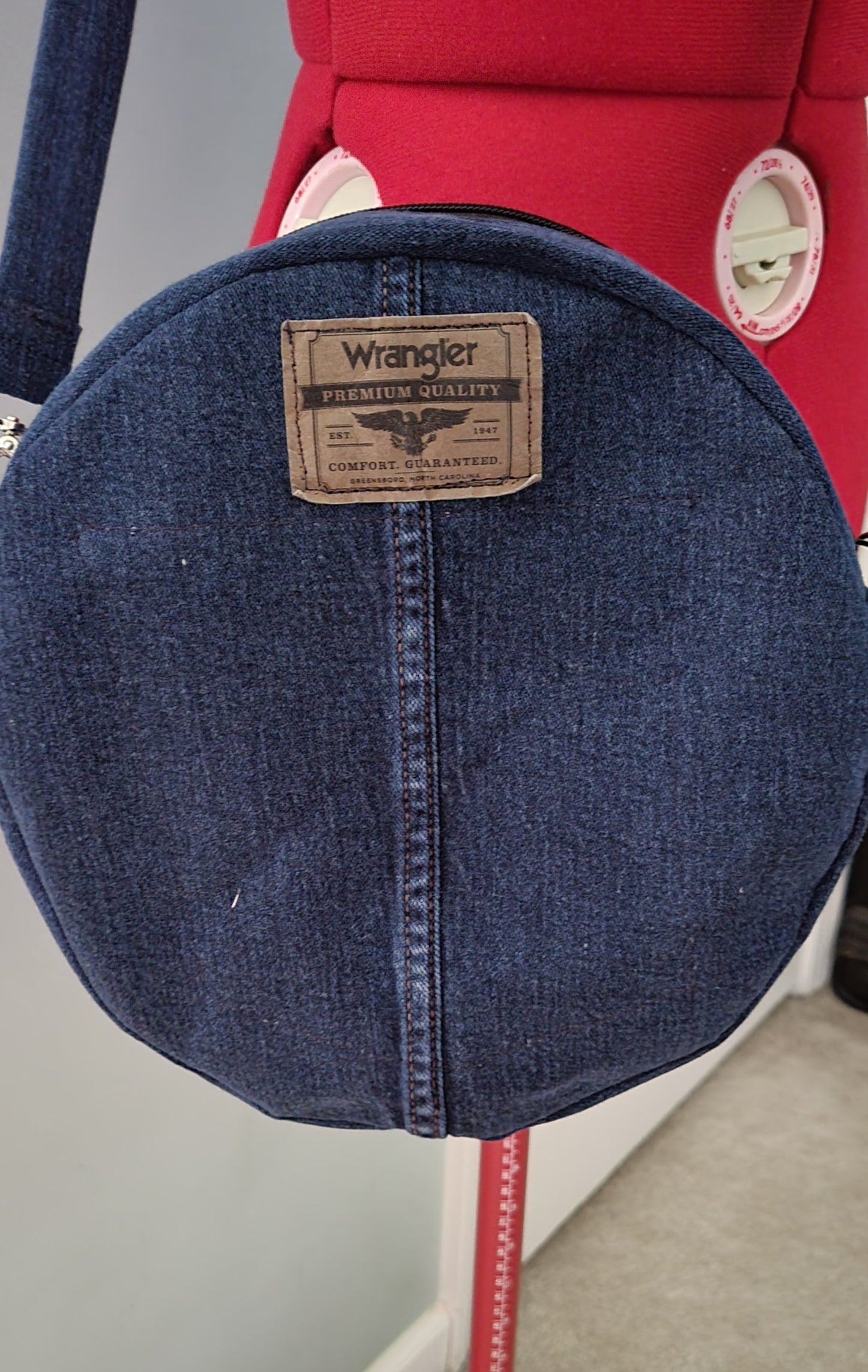 Round Upcycled Crossbody Denim Bag