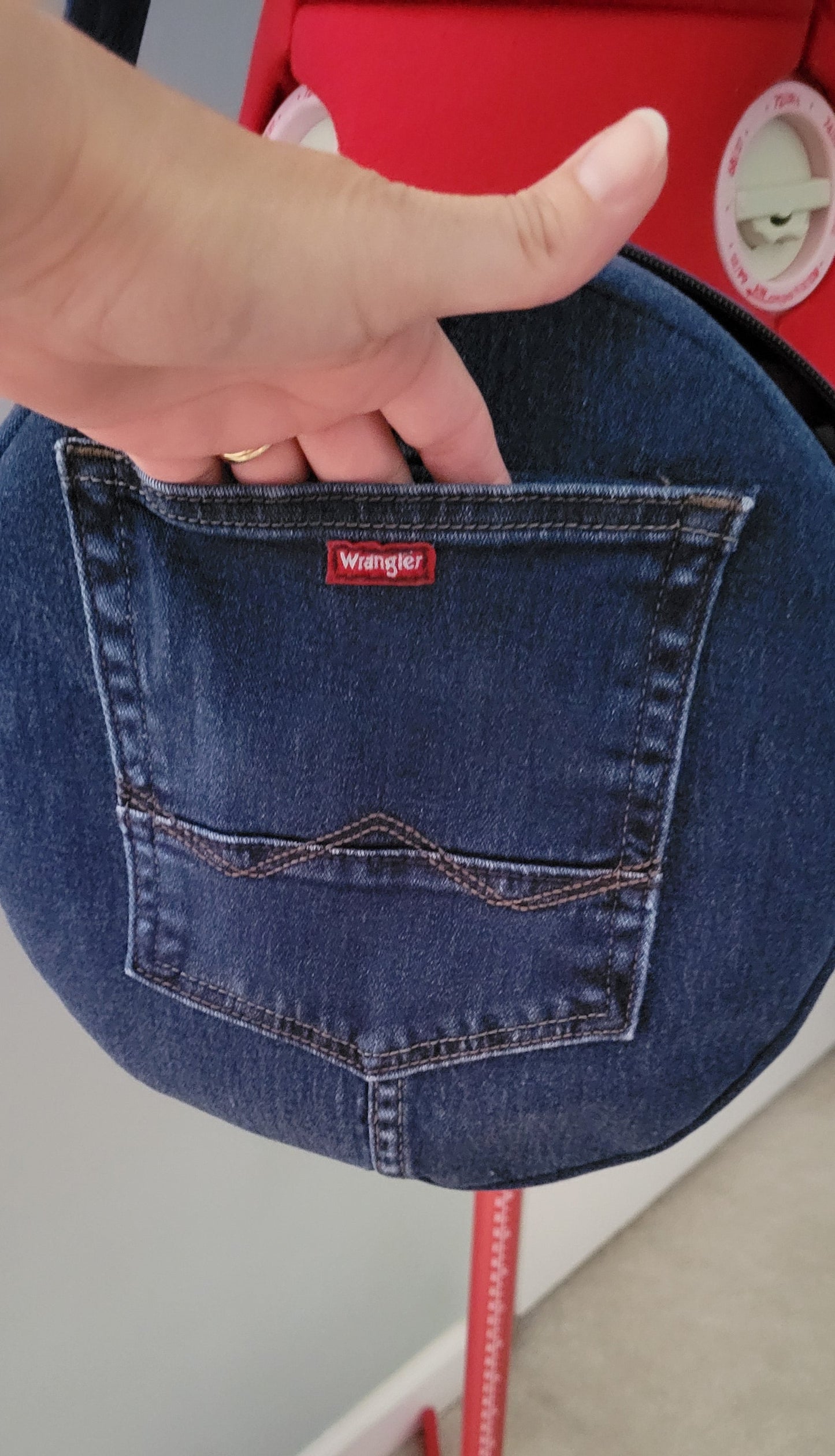 Round Upcycled Crossbody Denim Bag
