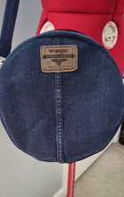Load image into Gallery viewer, Round Upcycled Crossbody Denim Bag
