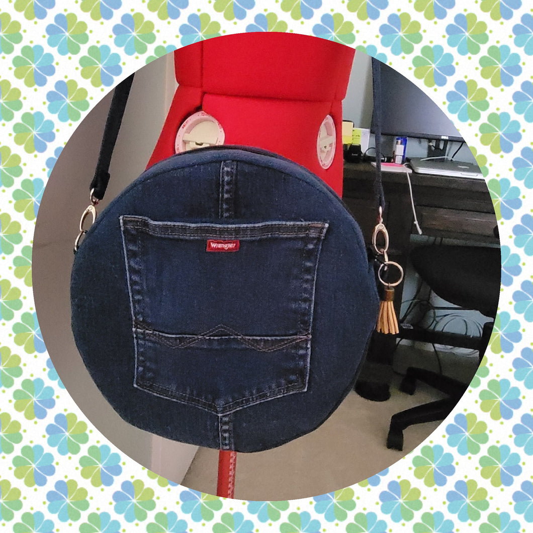 Round Upcycled Crossbody Denim Bag