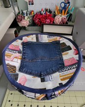 Load image into Gallery viewer, Round Upcycled Crossbody Denim Bag
