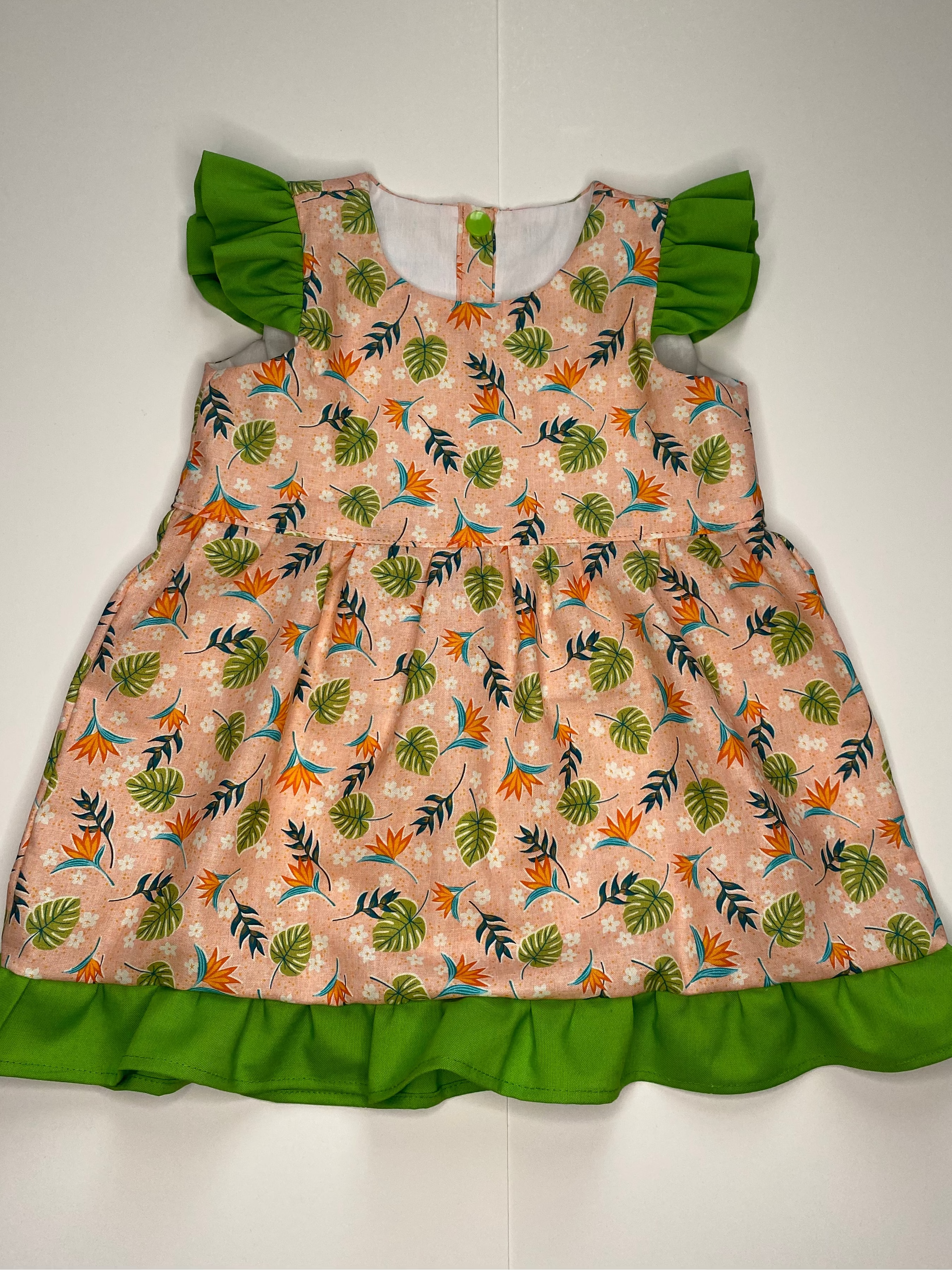 Betty Peach & Green Butterfly Sleeves Dress
