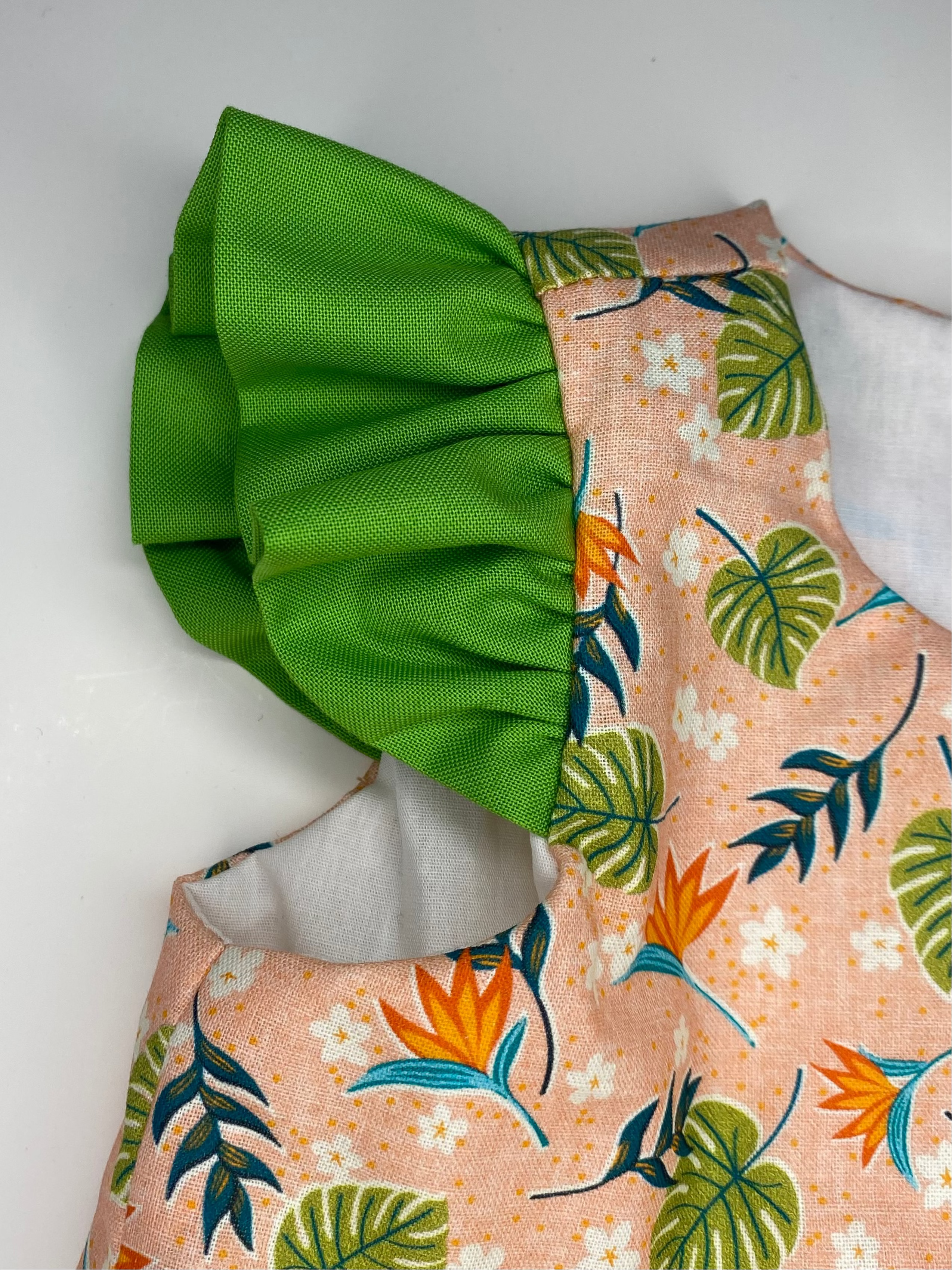 Betty Peach & Green Butterfly Sleeves Dress