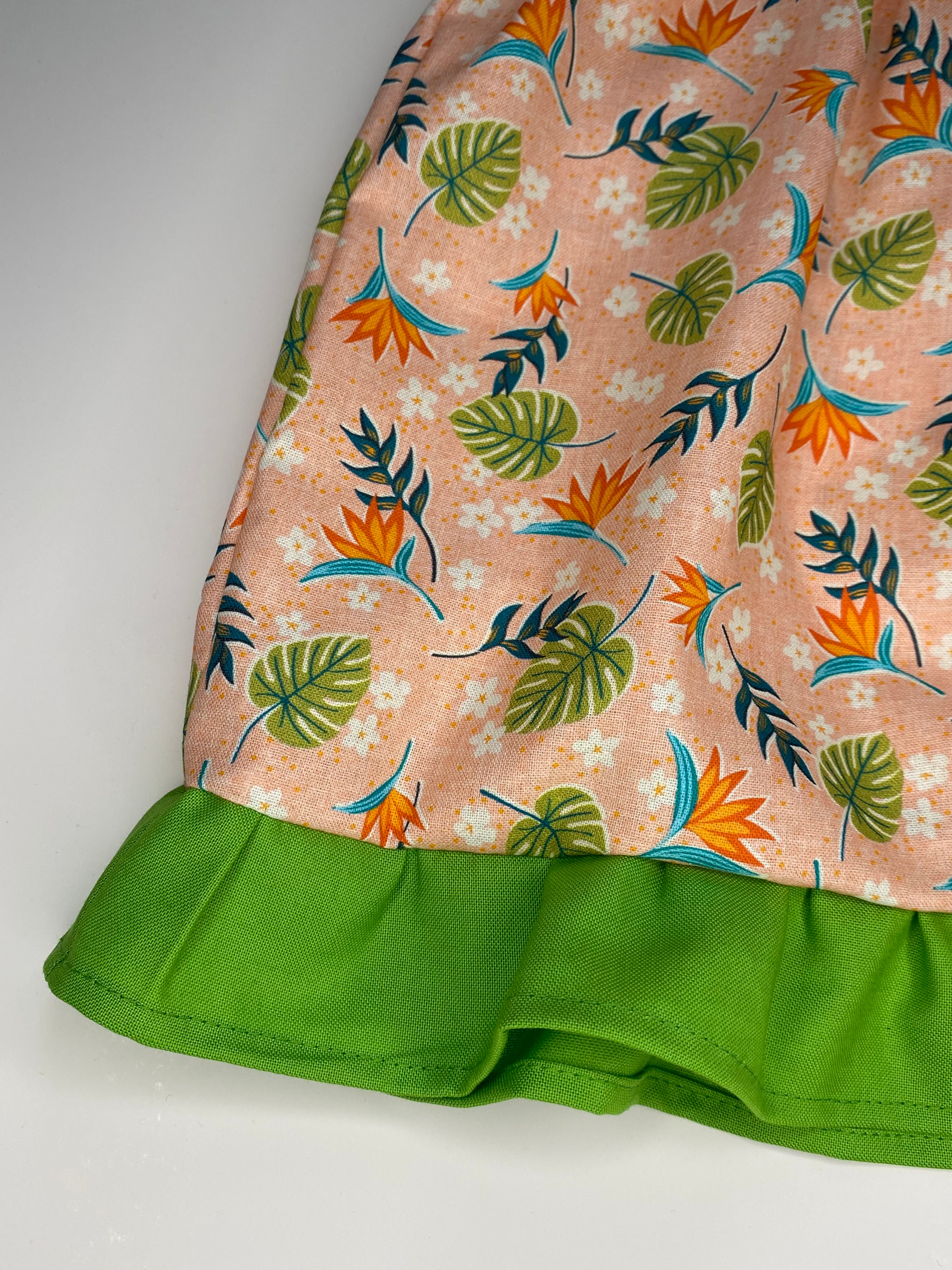 Betty Peach & Green Butterfly Sleeves Dress