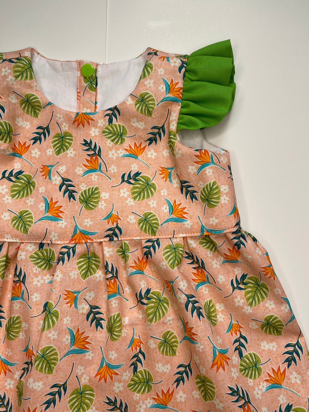 Betty Peach & Green Butterfly Sleeves Dress
