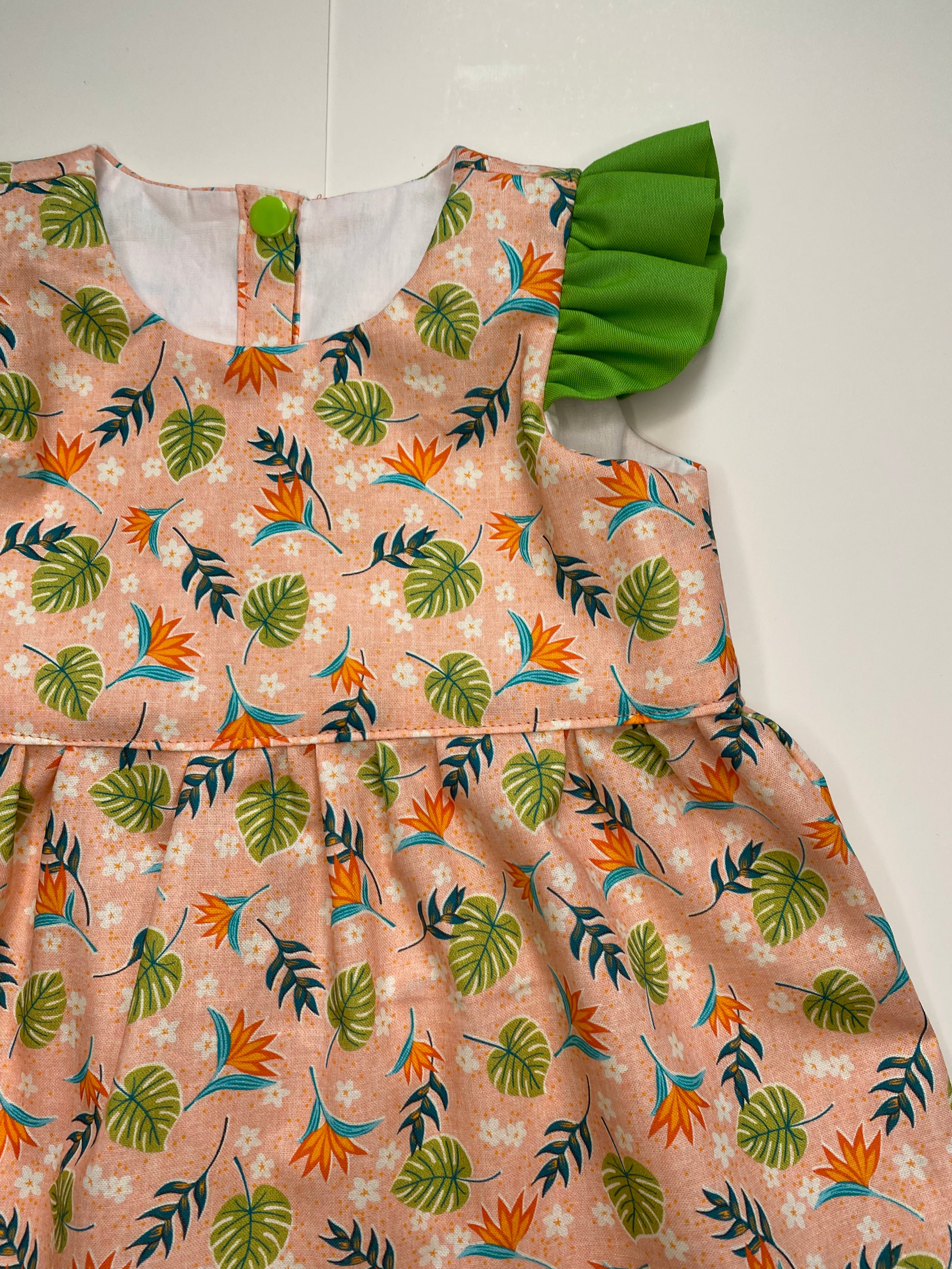 Betty Peach & Green Butterfly Sleeves Dress