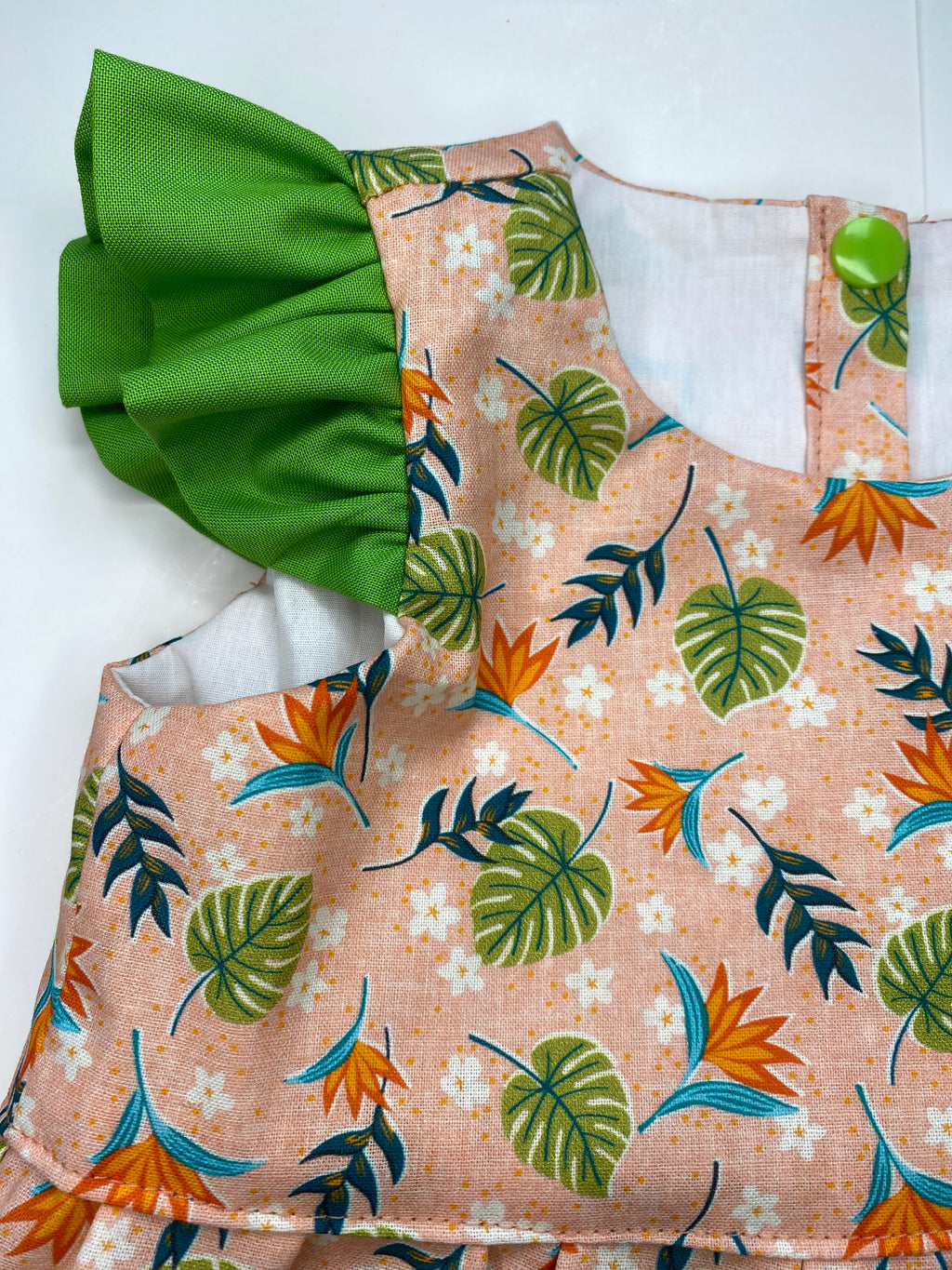 Betty Peach & Green Butterfly Sleeves Dress