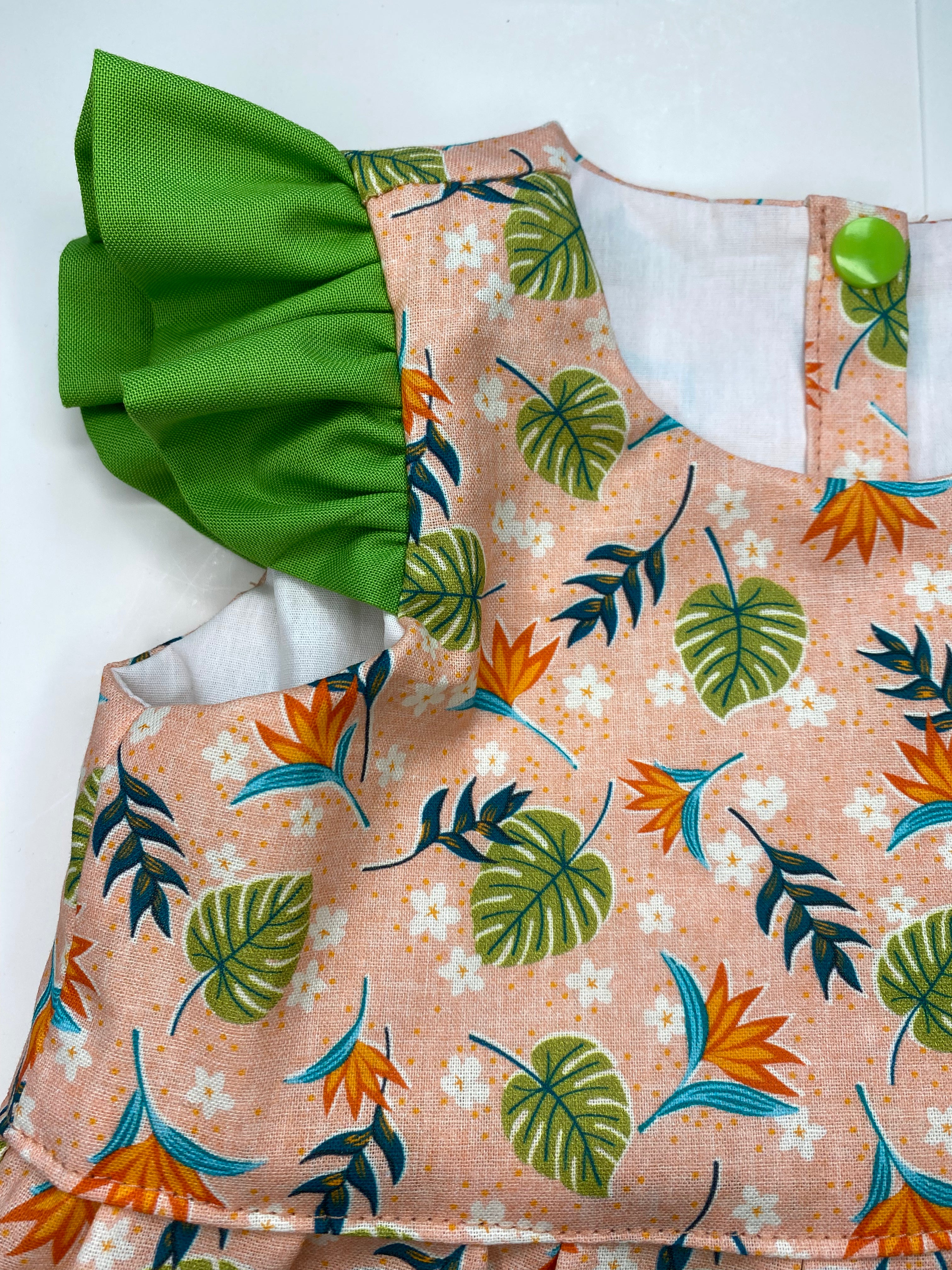 Betty Peach & Green Butterfly Sleeves Dress