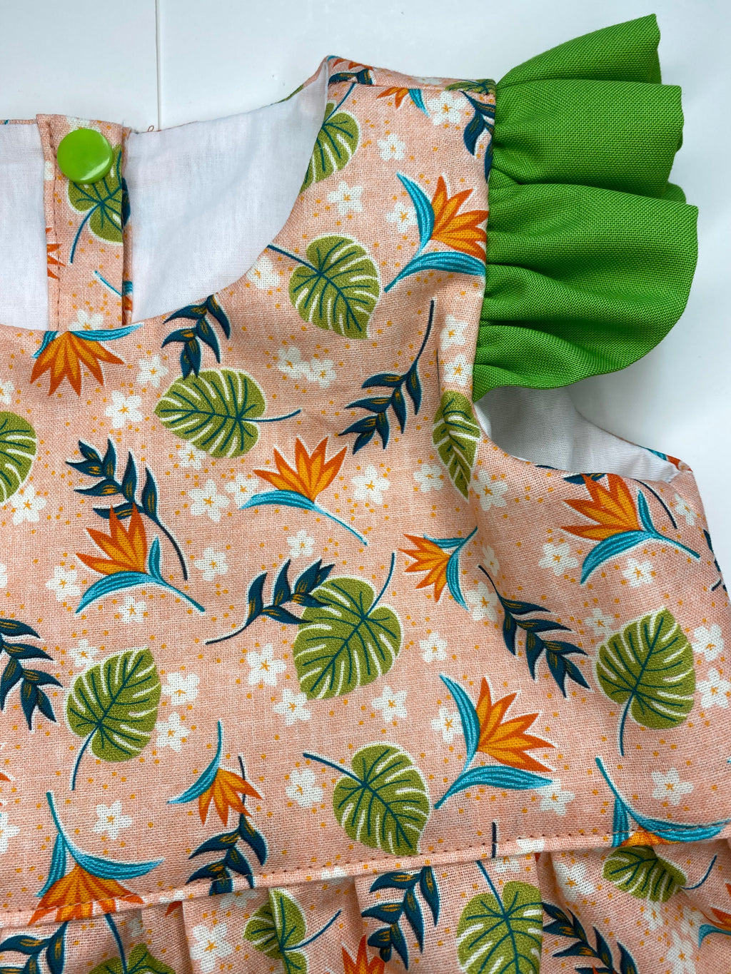 Betty Peach & Green Butterfly Sleeves Dress