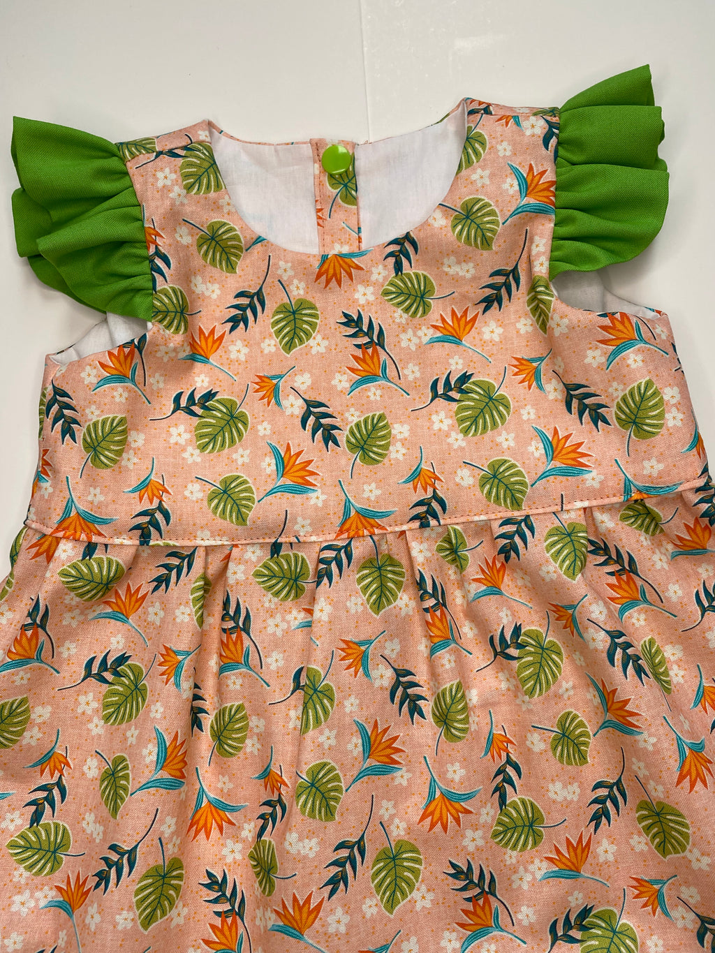 Betty Peach & Green Butterfly Sleeves Dress