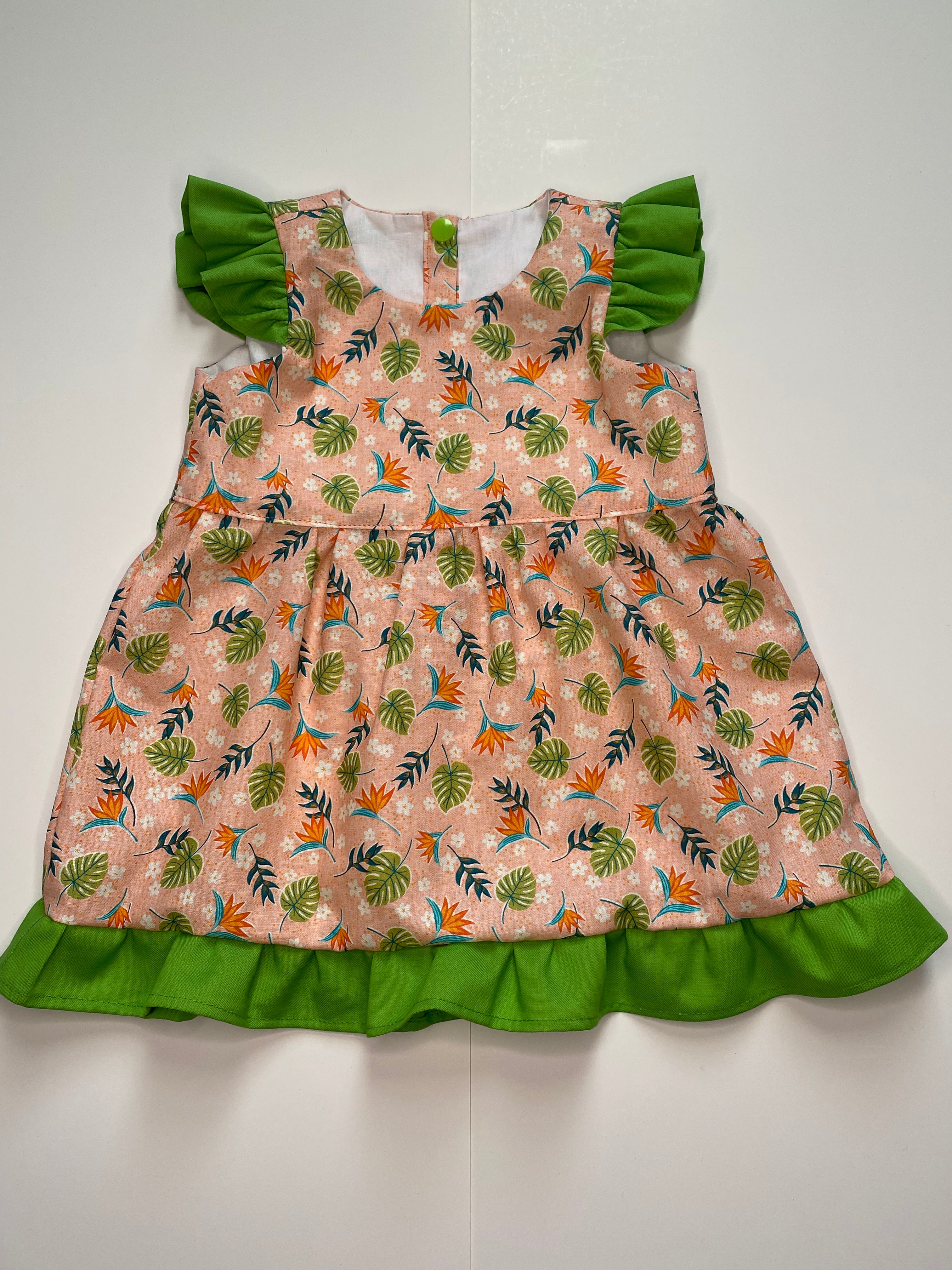 Betty Peach & Green Butterfly Sleeves Dress