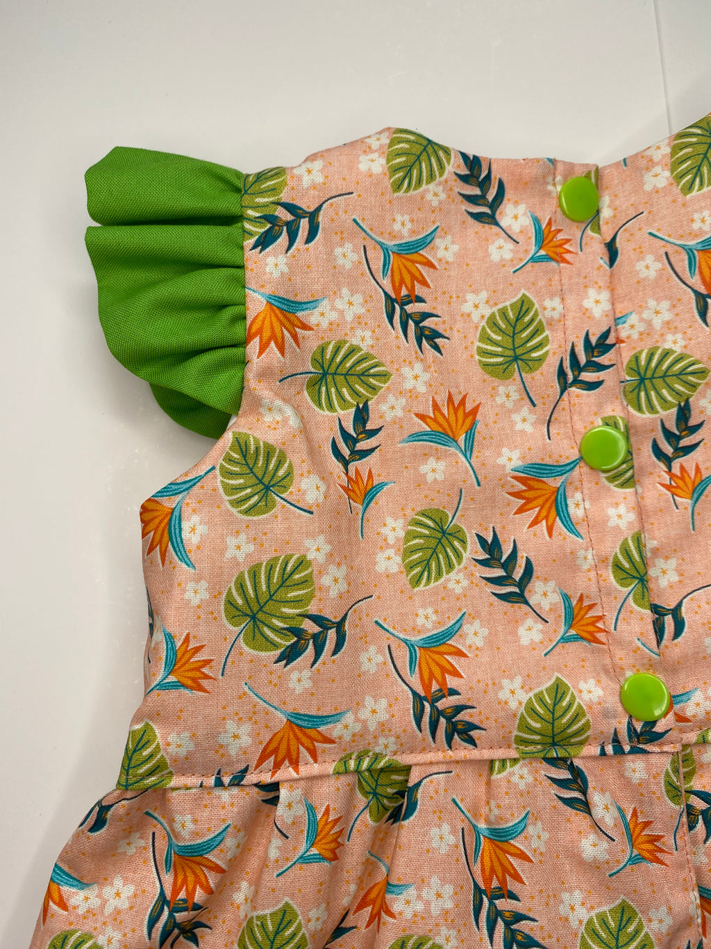 Betty Peach & Green Butterfly Sleeves Dress