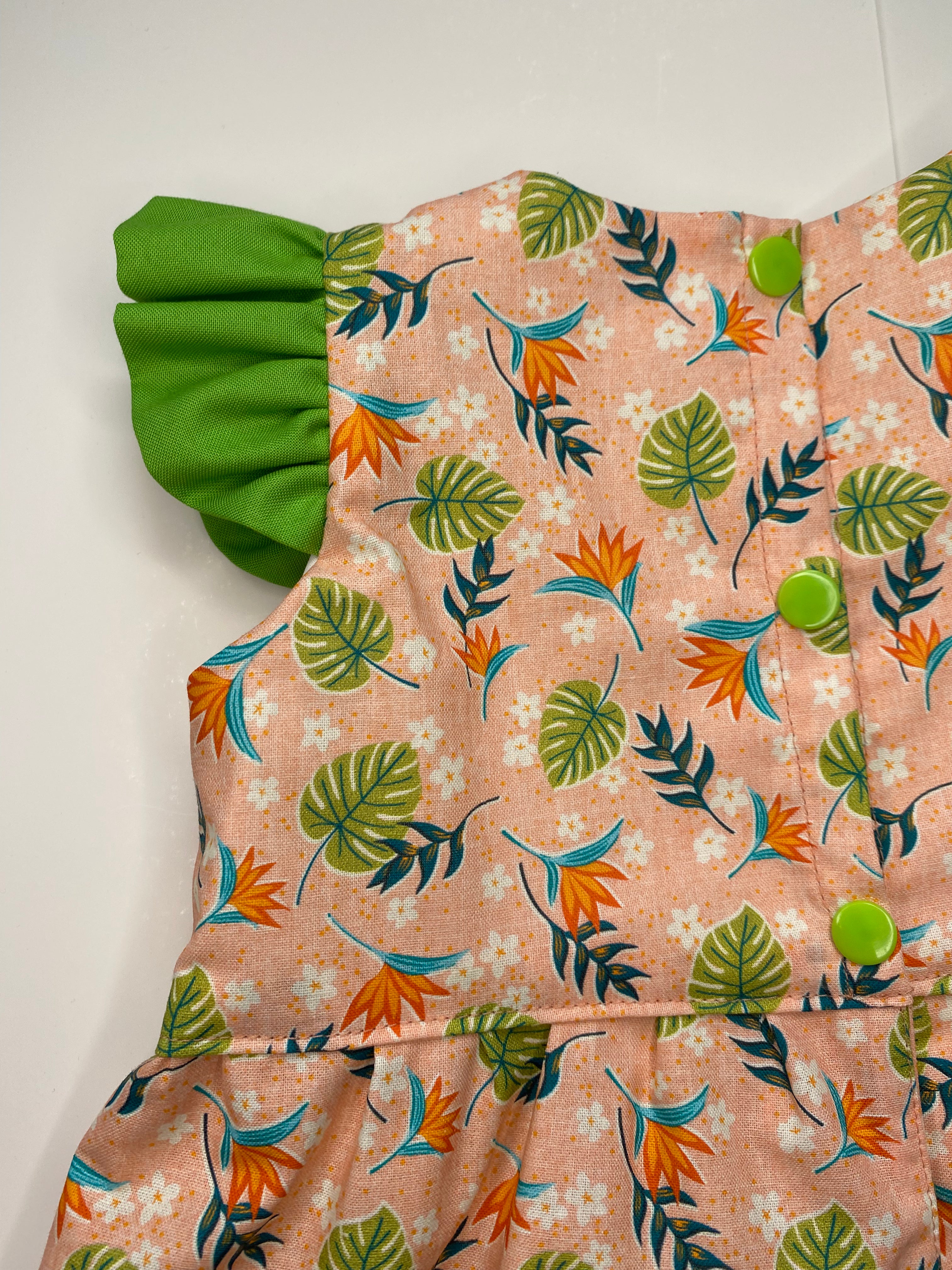 Betty Peach & Green Butterfly Sleeves Dress