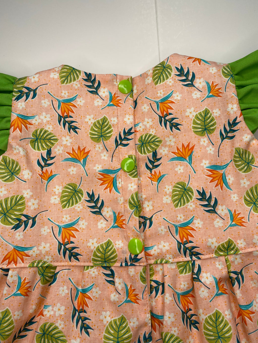 Betty Peach & Green Butterfly Sleeves Dress