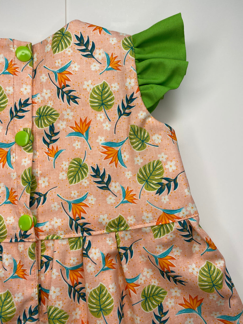 Betty Peach & Green Butterfly Sleeves Dress