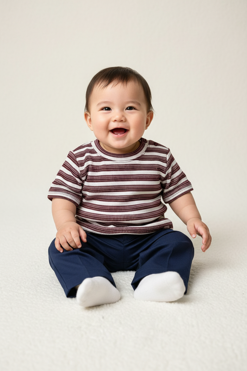 Asian baby boy in short-sleeved sweatshirt - studio setting