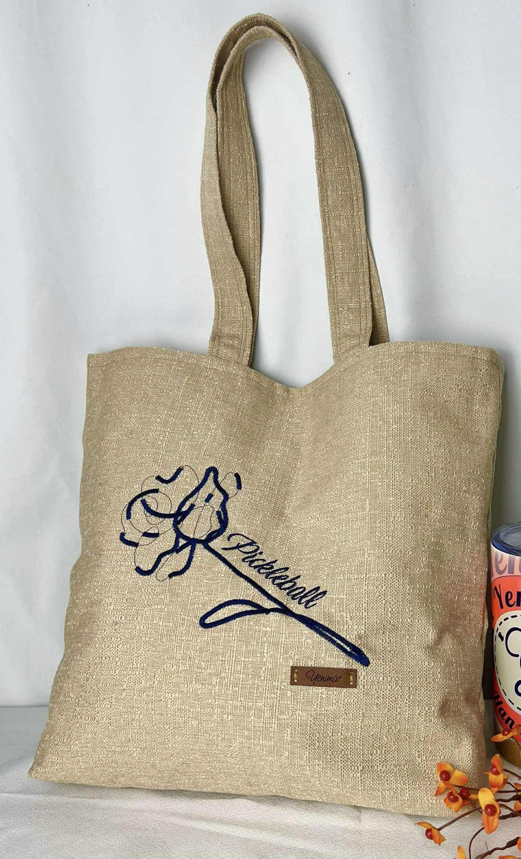 Blue & Beige Pickleball Tote Bag