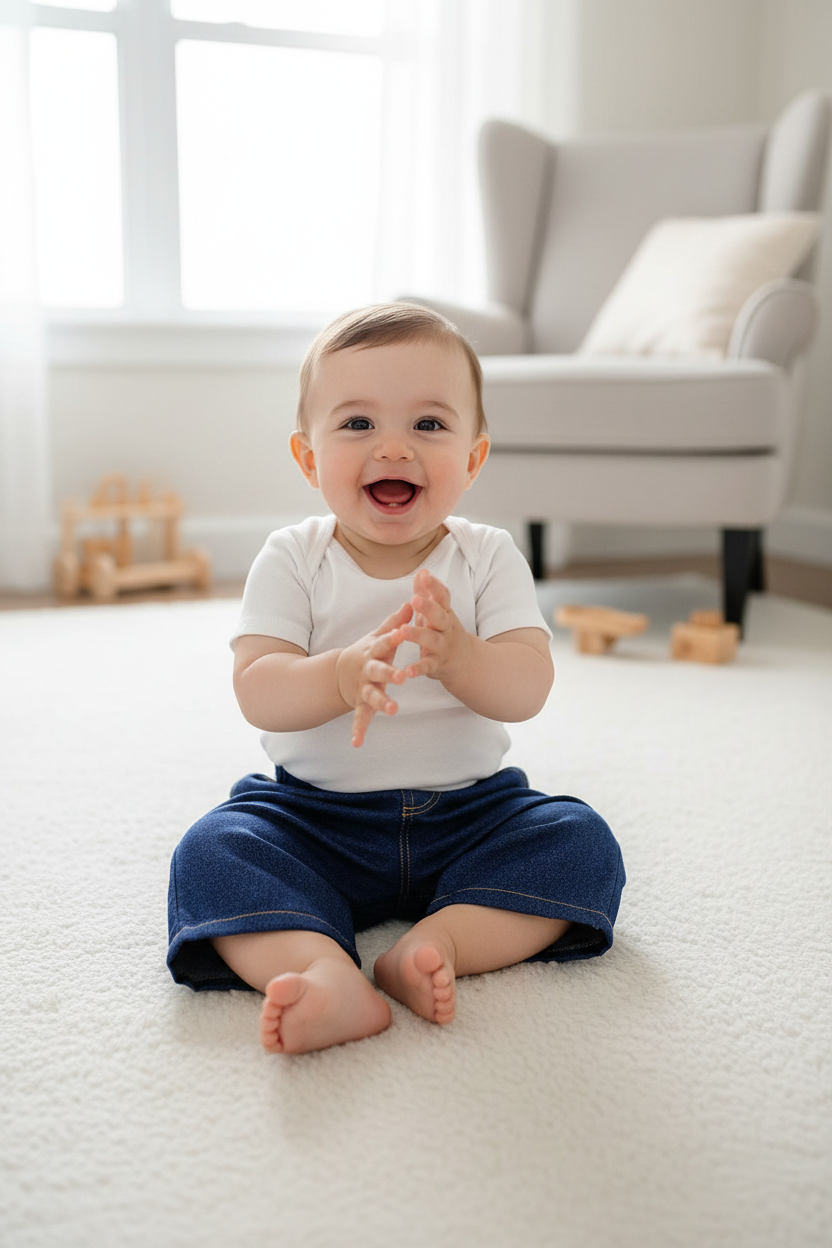 Baby boy in simple denim jeans with elastic waist - pose 1