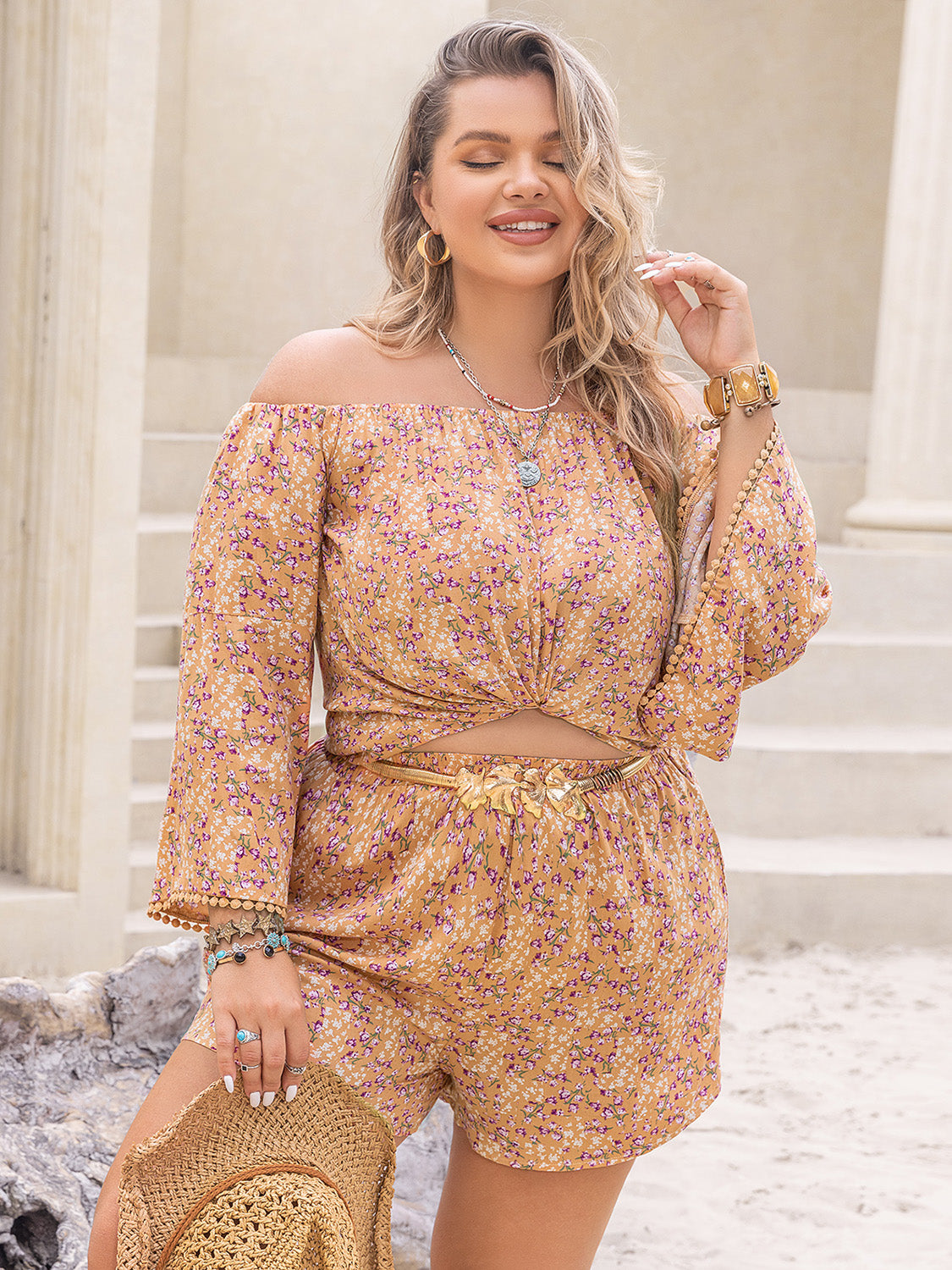 Lisandra Plus Size Blouse and Shorts Set