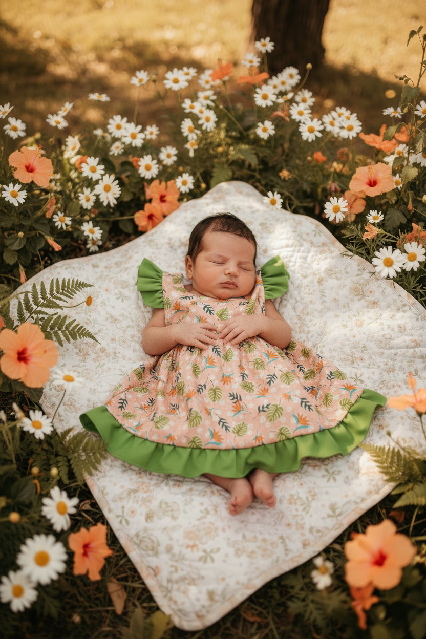 Newborn - Betty Peach & Green Butterfly Sleeves