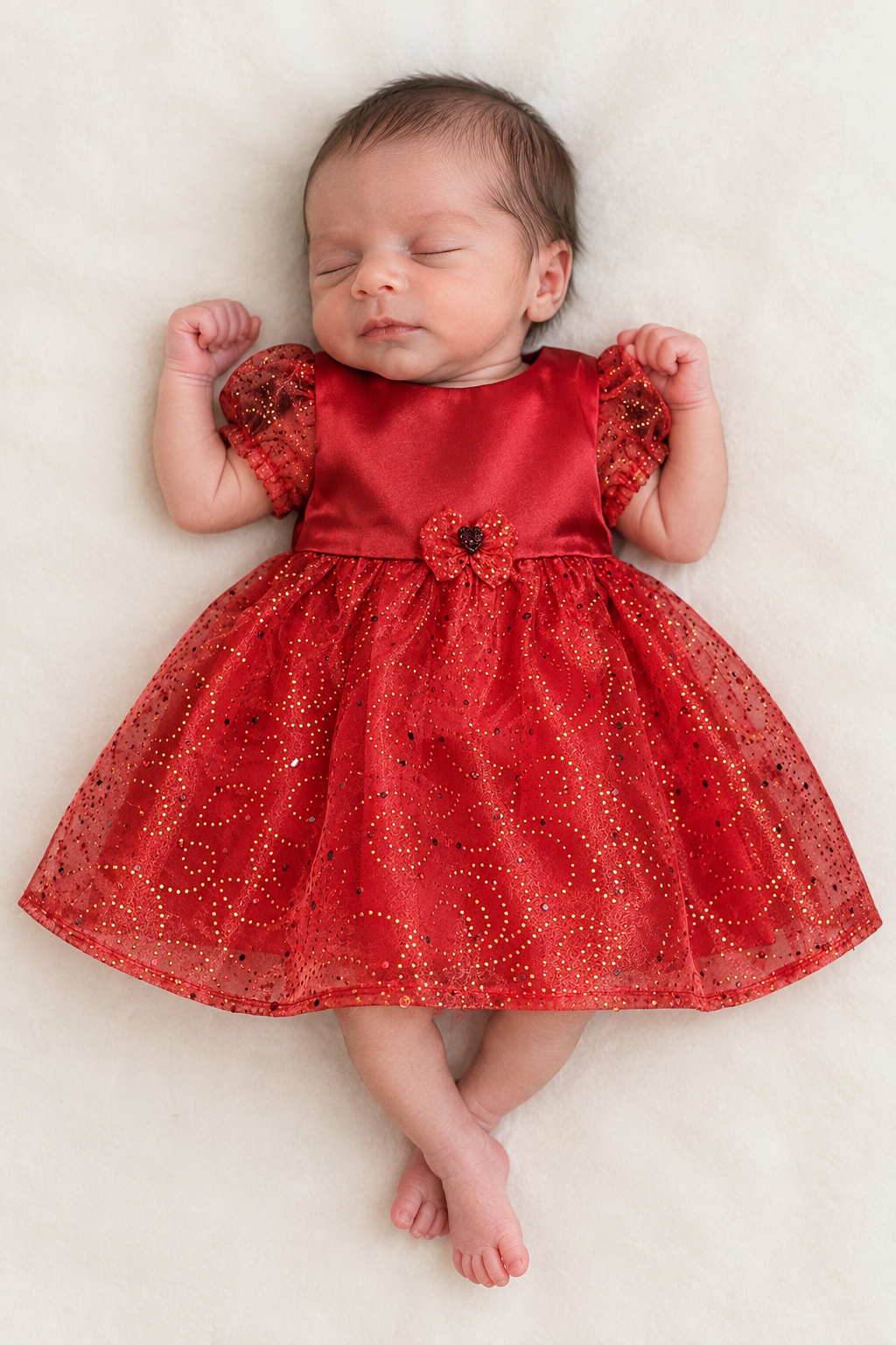 Preemie-sized baby girl wearing the Princess Sophia Red Dress