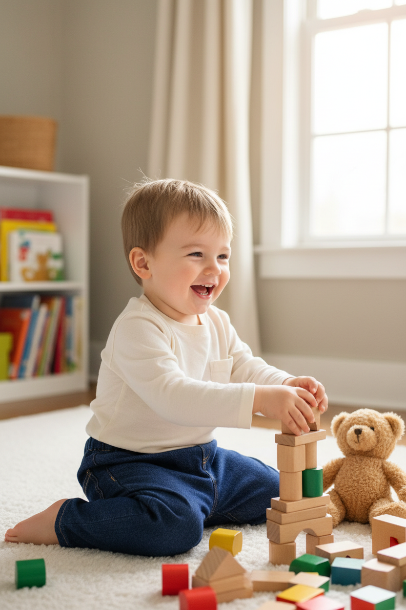 Toddler in denim jeans - indoor natural light