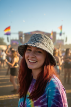 Load image into Gallery viewer, Young woman wearing Lucy Bucket Hat at music festival
